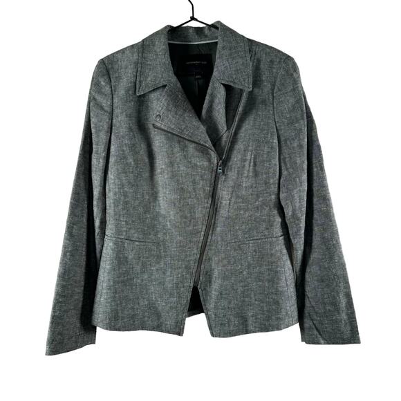Banana Republic Womens Linen Moto Jacket Rifle Green Zip Up Light Weight 4 - Picture 1 of 9